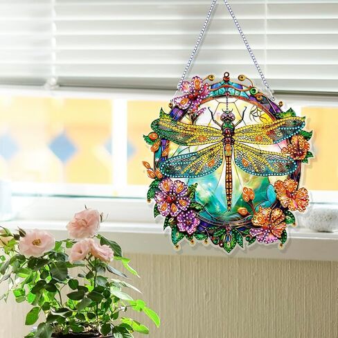 Koikify Diamond Art Hanging Pendant, Dragonfly Crystal Gem Painting Ornament Crafts Kit for Home Décor & Gift in Saudi Arabia