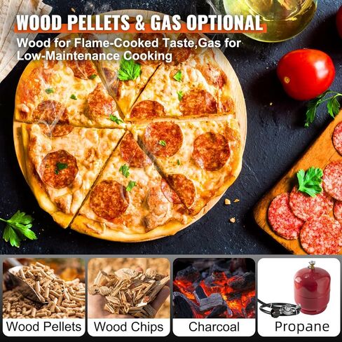 VEVOR Multi-fuel Outdoor Pizza Oven, 12-inch Gas & Wood Fired Pizza Maker with Auto Rotatable Stone, Portable Pizza Ovens for Outside Backyard Camp, Carry Cover, Shovel, CSA Certified, Black in Saudi Arabia