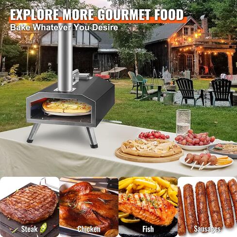 VEVOR Multi-fuel Outdoor Pizza Oven, 12-inch Gas & Wood Fired Pizza Maker with Auto Rotatable Stone, Portable Pizza Ovens for Outside Backyard Camp, Carry Cover, Shovel, CSA Certified, Black in Saudi Arabia