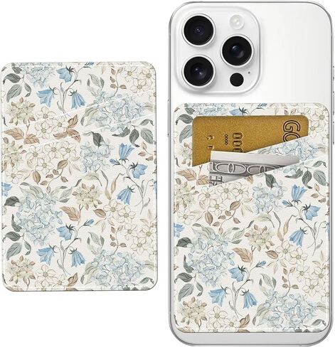 Phone Card Holder, Cute Leather Phone Wallet Stick On, Dual Pocket Credit Card Sticky Wallet, Compatible with Most of Cell Phone Beige Base Daisy in Saudi Arabia