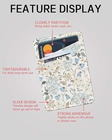 Phone Card Holder, Cute Leather Phone Wallet Stick On, Dual Pocket Credit Card Sticky Wallet, Compatible with Most of Cell Phone Beige Base Daisy in Saudi Arabia