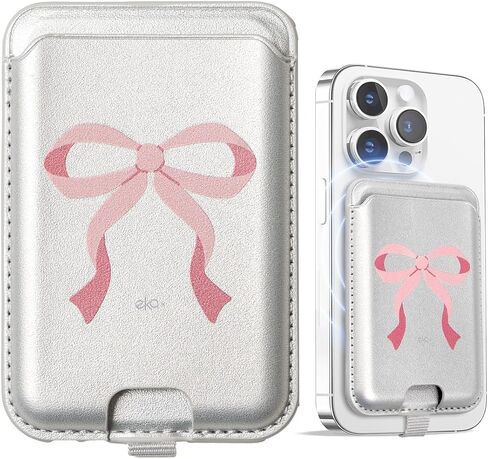 Anti-Lost Magnetic Phone Wallet, Strong Magnetic Design, Compatible with MagSafe, Holds 1 Cards, Phone Wallet Stick on iPhone and Android Smartphones, (Pink Bow, Pocket) in Kuwait