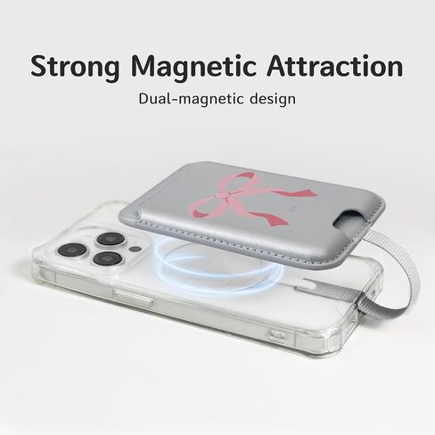 Anti-Lost Magnetic Phone Wallet, Strong Magnetic Design, Compatible with MagSafe, Holds 1 Cards, Phone Wallet Stick on iPhone and Android Smartphones, (Pink Bow, Pocket) in Kuwait