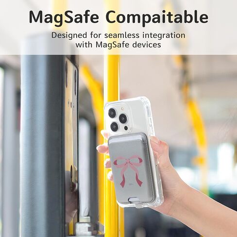 Anti-Lost Magnetic Phone Wallet, Strong Magnetic Design, Compatible with MagSafe, Holds 1 Cards, Phone Wallet Stick on iPhone and Android Smartphones, (Pink Bow, Pocket) in Kuwait