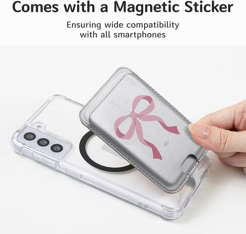 Anti-Lost Magnetic Phone Wallet, Strong Magnetic Design, Compatible with MagSafe, Holds 1 Cards, Phone Wallet Stick on iPhone and Android Smartphones, (Pink Bow, Pocket) in Kuwait