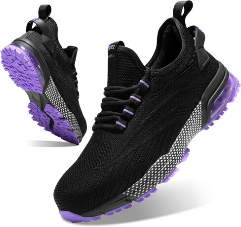 SPIEZ Safety Shoes for Women,Lightweight Non Slip Work Shoes,Air Cushion Safety Sneakers for Work and Daily Wear Black/Pink US 5-9.5 in Saudi Arabia
