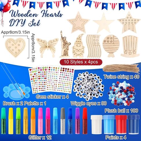 Yerliker 40 Sets Wooden Hearts for Crafts Unfinished Heart Wood Painting Crafts Kit Valentine's Day Ornaments Hanging Decorations Wood Crafts to Paint for Festival Parties Gifts Arts and Crafts in Saudi Arabia