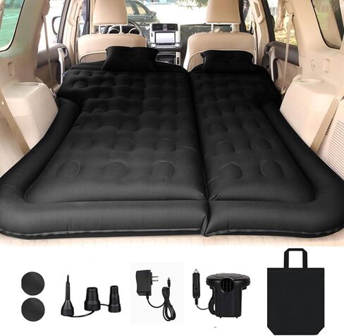 Car Air Mattress Bed, Inflatable Car Bed for SUV - Flocking+PVC Backseat Camping Mat with1 Charger, Mattress Sleeping Pads with 2 Pillows Fits Most SUVs Sedans Truck Van Rear Seat, 68L× 51W × 5.11H in Kuwait