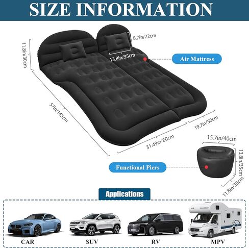 Car Air Mattress Bed, Inflatable Car Bed for SUV - Flocking+PVC Backseat Camping Mat with1 Charger, Mattress Sleeping Pads with 2 Pillows Fits Most SUVs Sedans Truck Van Rear Seat, 68L× 51W × 5.11H in Kuwait