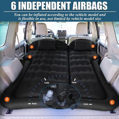 Car Air Mattress Bed, Inflatable Car Bed for SUV - Flocking+PVC Backseat Camping Mat with1 Charger, Mattress Sleeping Pads with 2 Pillows Fits Most SUVs Sedans Truck Van Rear Seat, 68L× 51W × 5.11H in Kuwait