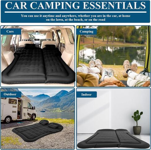 Car Air Mattress Bed, Inflatable Car Bed for SUV - Flocking+PVC Backseat Camping Mat with1 Charger, Mattress Sleeping Pads with 2 Pillows Fits Most SUVs Sedans Truck Van Rear Seat, 68L× 51W × 5.11H in Kuwait