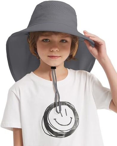 Kids Sun Hat Outdoor UPF 50+ Kids Hat for Boys Girls Bucket Hat with Wide Brim Neck Flap for Fishing Beach Safari in Kuwait