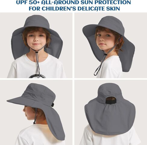 Kids Sun Hat Outdoor UPF 50+ Kids Hat for Boys Girls Bucket Hat with Wide Brim Neck Flap for Fishing Beach Safari in Kuwait
