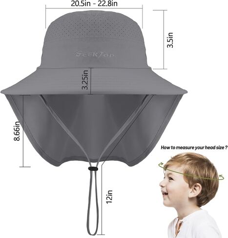 Kids Sun Hat Outdoor UPF 50+ Kids Hat for Boys Girls Bucket Hat with Wide Brim Neck Flap for Fishing Beach Safari in Kuwait