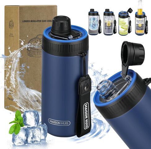 4 In 1 Beer Can Cooler Bottle Holder with Drinking Spout Lid for 12oz Regular, Slim Skinny Cans and Thermal Bottles,Sealed Insulated Double Wall Vacuum Stainless Steel Can Keeps Your Drinks Cold in Saudi Arabia