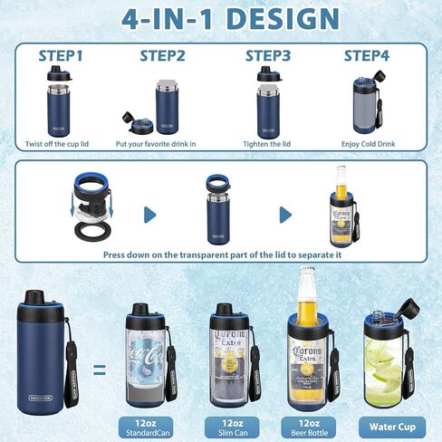 4 In 1 Beer Can Cooler Bottle Holder with Drinking Spout Lid for 12oz Regular, Slim Skinny Cans and Thermal Bottles,Sealed Insulated Double Wall Vacuum Stainless Steel Can Keeps Your Drinks Cold in Saudi Arabia