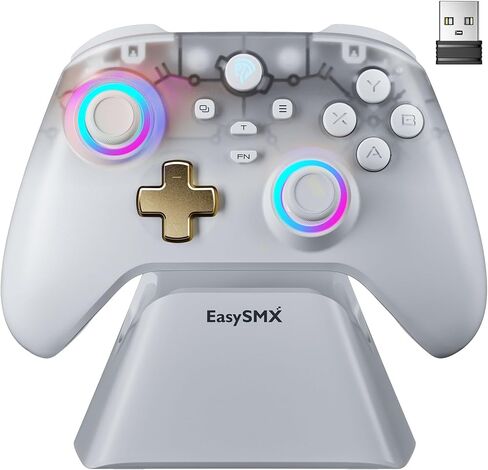 AKNES EasySMX D05 Wireless Gaming Controller with Charging Dock for PC/Switch/iOS/Android, Hall Joystick&Triggers, 2 Programmable Back Buttons, 1000Hz Polling Rate, Adjustable RGB Lighting - White in Saudi Arabia
