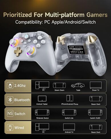 AKNES EasySMX D05 Wireless Gaming Controller with Charging Dock for PC/Switch/iOS/Android, Hall Joystick&Triggers, 2 Programmable Back Buttons, 1000Hz Polling Rate, Adjustable RGB Lighting - White in Saudi Arabia