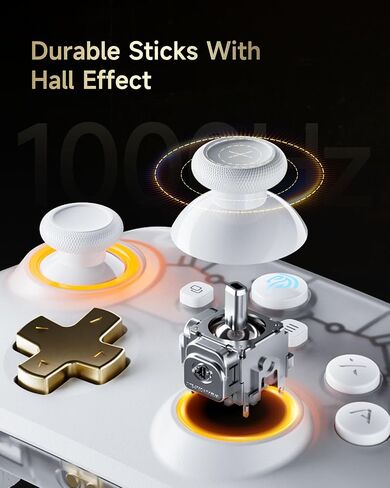 AKNES EasySMX D05 Wireless Gaming Controller with Charging Dock for PC/Switch/iOS/Android, Hall Joystick&Triggers, 2 Programmable Back Buttons, 1000Hz Polling Rate, Adjustable RGB Lighting - White in Saudi Arabia