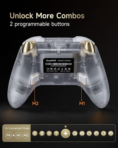 AKNES EasySMX D05 Wireless Gaming Controller with Charging Dock for PC/Switch/iOS/Android, Hall Joystick&Triggers, 2 Programmable Back Buttons, 1000Hz Polling Rate, Adjustable RGB Lighting - White in Saudi Arabia