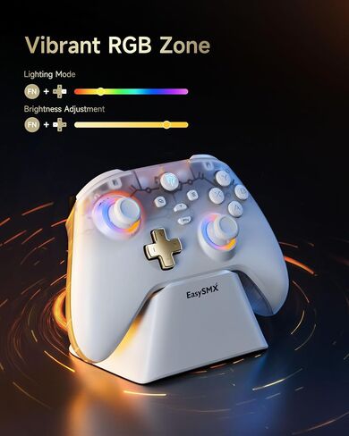 AKNES EasySMX D05 Wireless Gaming Controller with Charging Dock for PC/Switch/iOS/Android, Hall Joystick&Triggers, 2 Programmable Back Buttons, 1000Hz Polling Rate, Adjustable RGB Lighting - White in Saudi Arabia
