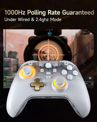 AKNES EasySMX D05 Wireless Gaming Controller with Charging Dock for PC/Switch/iOS/Android, Hall Joystick&Triggers, 2 Programmable Back Buttons, 1000Hz Polling Rate, Adjustable RGB Lighting - White in Saudi Arabia