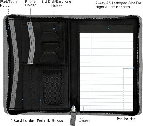 محفظة جونيور padfolio مع وسادة كتابة 5 × 8 ، A5 Business Portfolio Binder Folder Case Multi-Function Case for Men Women ، Pink in Kuwait