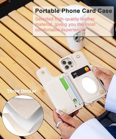 Crossbody Wallet with Cosmetic Mirror Case for iPhone 14 Pro Max, UP Leather Case with Card Slots Invisible Stand, Women Detachable Lanyard 6.7-Inch Phone Case White in Kuwait