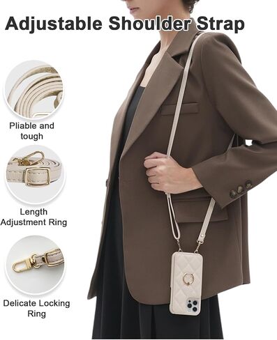 Crossbody Wallet with Cosmetic Mirror Case for iPhone 14 Pro Max, UP Leather Case with Card Slots Invisible Stand, Women Detachable Lanyard 6.7-Inch Phone Case White in Kuwait