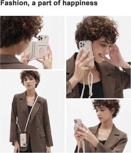 Crossbody Wallet with Cosmetic Mirror Case for iPhone 14 Pro Max, UP Leather Case with Card Slots Invisible Stand, Women Detachable Lanyard 6.7-Inch Phone Case White in Kuwait