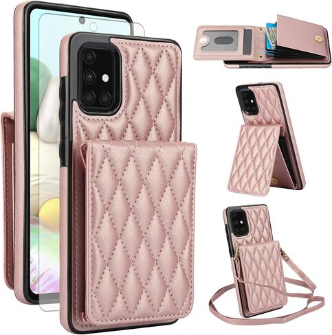 Asuwish Phone Case for Samsung Galaxy A71 4G Wallet Cover with Tempered Glass Screen Protector Credit Slot Card Holder Crossbody Strap Stand RFID Blocking A 71 71A S71 A715F Women Men Girls Black in Kuwait