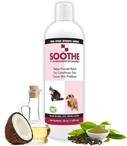 Soothe Itch Relief Pet Shampoo for Dogs & Cats 16 oz. | Antiseptic | Cools Red, Inflamed Skin | Made in USA in Saudi Arabia