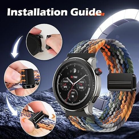 Braided-Bands Compatible With Amazfit Active 2/GTS 4/GTS 3/GTR mini, 20MM Magnetic Stretchy Strap for Amazfit Bip 3 Pro/Bip U Women Men in Kuwait