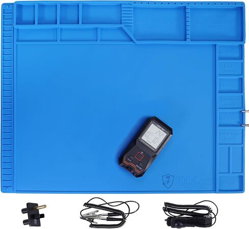Kaisi Anti-Static Mat with ESD Wrist Strap and Grounding kit, Silicone Soldering Repair Work Mat 932°F Heat Resistant ESD Safe pad for Electronic, Phone, iPhone, iPad, iMac, Laptop, Computer, Watch in Kuwait