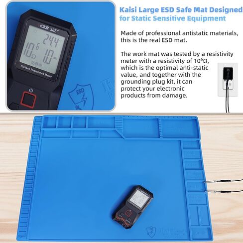 Kaisi Anti-Static Mat with ESD Wrist Strap and Grounding kit, Silicone Soldering Repair Work Mat 932°F Heat Resistant ESD Safe pad for Electronic, Phone, iPhone, iPad, iMac, Laptop, Computer, Watch in Kuwait