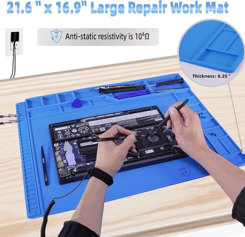 Kaisi Anti-Static Mat with ESD Wrist Strap and Grounding kit, Silicone Soldering Repair Work Mat 932°F Heat Resistant ESD Safe pad for Electronic, Phone, iPhone, iPad, iMac, Laptop, Computer, Watch in Kuwait