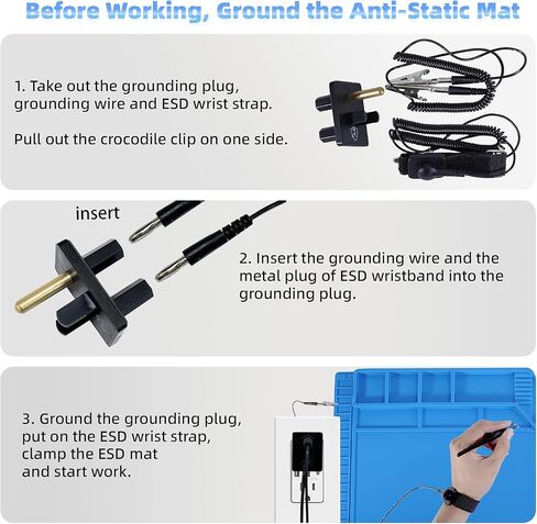 Kaisi Anti-Static Mat with ESD Wrist Strap and Grounding kit, Silicone Soldering Repair Work Mat 932°F Heat Resistant ESD Safe pad for Electronic, Phone, iPhone, iPad, iMac, Laptop, Computer, Watch in Kuwait