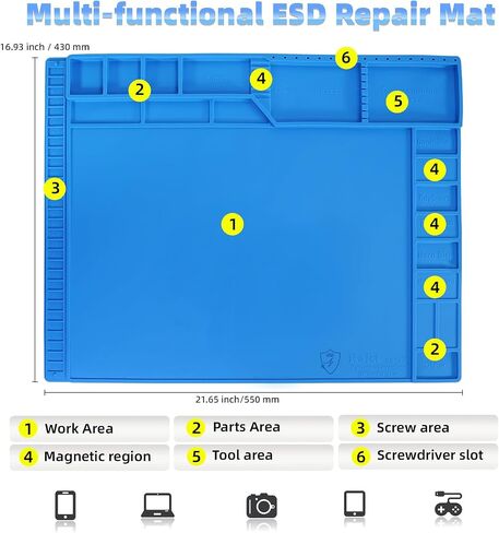 Kaisi Anti-Static Mat with ESD Wrist Strap and Grounding kit, Silicone Soldering Repair Work Mat 932°F Heat Resistant ESD Safe pad for Electronic, Phone, iPhone, iPad, iMac, Laptop, Computer, Watch in Kuwait