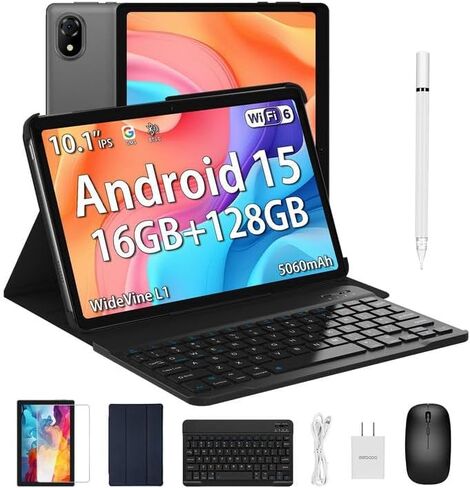 DOOGEE U10(2025) 10 inch Tablet with Keyboard, Android 15 Tablet 16GB+128GB/2TB Expand, 2.0GHz Quad Core Gaming Tablets,5060mAh,1280x800 IPS HD Touchscreen,WiFi 6,Dual Camera,BT5.0,Widevine L1,Gray in Saudi Arabia