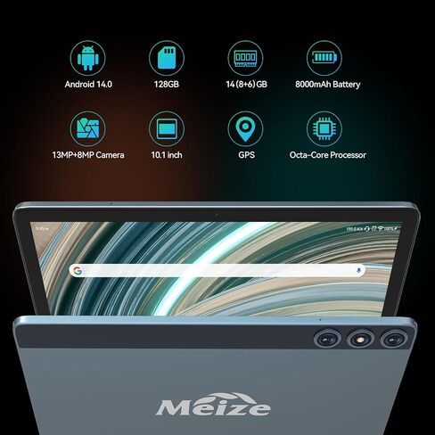 MEIZE Android 14 Tablet 10 Inch 2025 Latest Octa-Core Tablet, Dual 4G Cellular Tab with 128GB ROM+14(8+6) GB RAM/512GB Expandable, 13MP+8MP Camera with Bluetooth 5.0/GPS/5G WiFi/HD Display (Blue) in Saudi Arabia