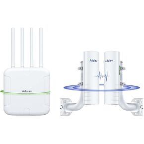 CPE361 5KM Wireless Bridge with 2 x 1Gbs Ports and Bracket Mounts for Network Extend+Adalov 5378 Mbps WiFi 6 Outdoor Access Point, Dual Band Wireless Outdoor AP 500M Long Range WiFi