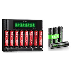 EBL Rechargeable Lithium AA and AAA Batteries, 4-Pack 1.5V AA Battery 3500mWh and 8-Pack AAA Battery with Lithium Battery Charger AA AAA