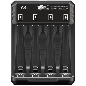 IMREN 4 Bay AA AAA Battery Charger for NiMH Li-ion Rechargeable Batteries, Independent Slot Charger with LED Light, 1.5V Li ion & 1.2V NiMH/NiCD AA AAA Battery Charger with Type-C Fast Charging
