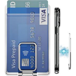 Magnetic Card Wallet Holder with Metal Stand for iPhone 16 Pro Max/16 Pro/16 Plus/16/15 Pro Max/15 Pro/15 Plus/15/14 Pro Max/14 Plus/14 Pro/14/13 Series/12 Series, Clear/Silver