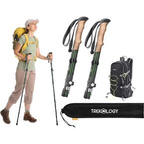 TREKOLOGY Bundle of TREKZ SE 2pc (Green) Ultralight Collapsible Hiking Trekking Poles & 40L Black Lightweight Camping Backpack Bag - Outdoor Trip, Hiking, Trekking & Camping Set