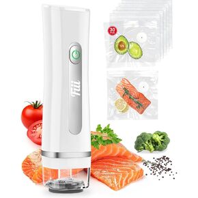 Fiii Vacuum Sealer with 30 Reusable Bags for Food | Compact Handheld Sealer Machine, One-Touch Kitchen Storage & Preservation