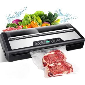 Vacuum Sealer Machine, Food Sealer Machine 80KPA Automatic for Food Saving Dry/Moist Mode with Build-in Cutter & Storage, Air Suction Hose, One-Touch,High Suction Power