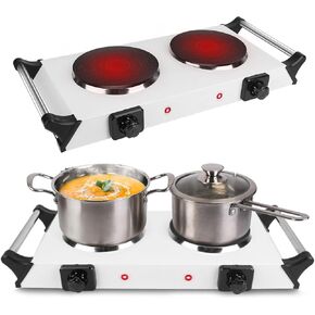 2000W Hot Plate,Portable Electric Stove Countertop Double Burners W/5 Level Temperature Control & Stay Cool Handles, Easy to Clean, Lightweight Cast Iron Electric Stove for RV/Home/Camp 110V