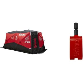 Eskimo Outbreak 850XD Pop-up Portable Insulated Ice Fishing Shelter, 114 sq ft. Fishable Area, 7-9 Person, Red/Black, 94" x 180" & 43416 Anchor Install Adapter, Shelters, Red