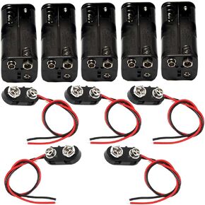 5-Set 4 x 1.5V (6V) AA Battery Holder with 5 Pcs I Type Battery Snap Connector Kit Thicken Plastic Two Layers Battery Case Box